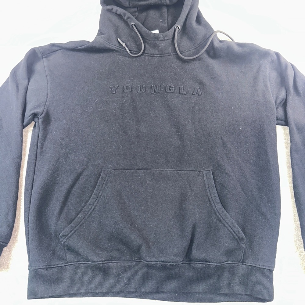 YoungLA Los Angeles Black Embossed Logo Pullover Hoodie Mens Large‎ Streetwear